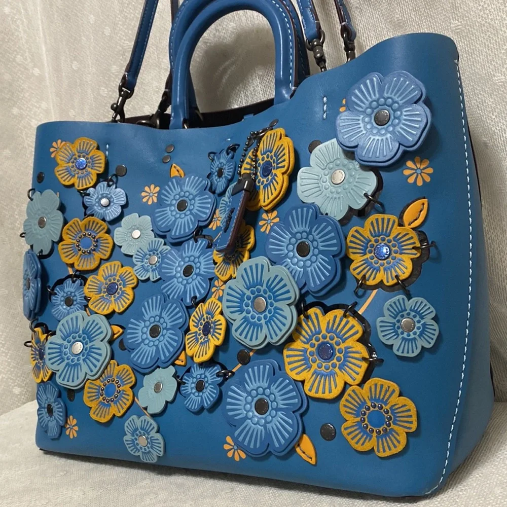 *SOLD*Coach Rogue Leather Tote With Linked Tea Rose In In River/black Copper - Picture 5 of 17